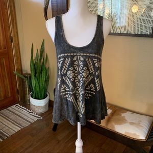 💚 2 for $5 Bleach grey native geometric tank top block stamp print open back